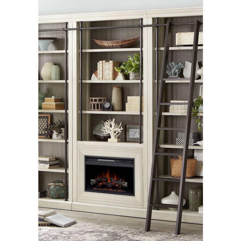 Toulouse 8' Tall Wood Bookcase with Fireplace Insert, Storage. Picture 9