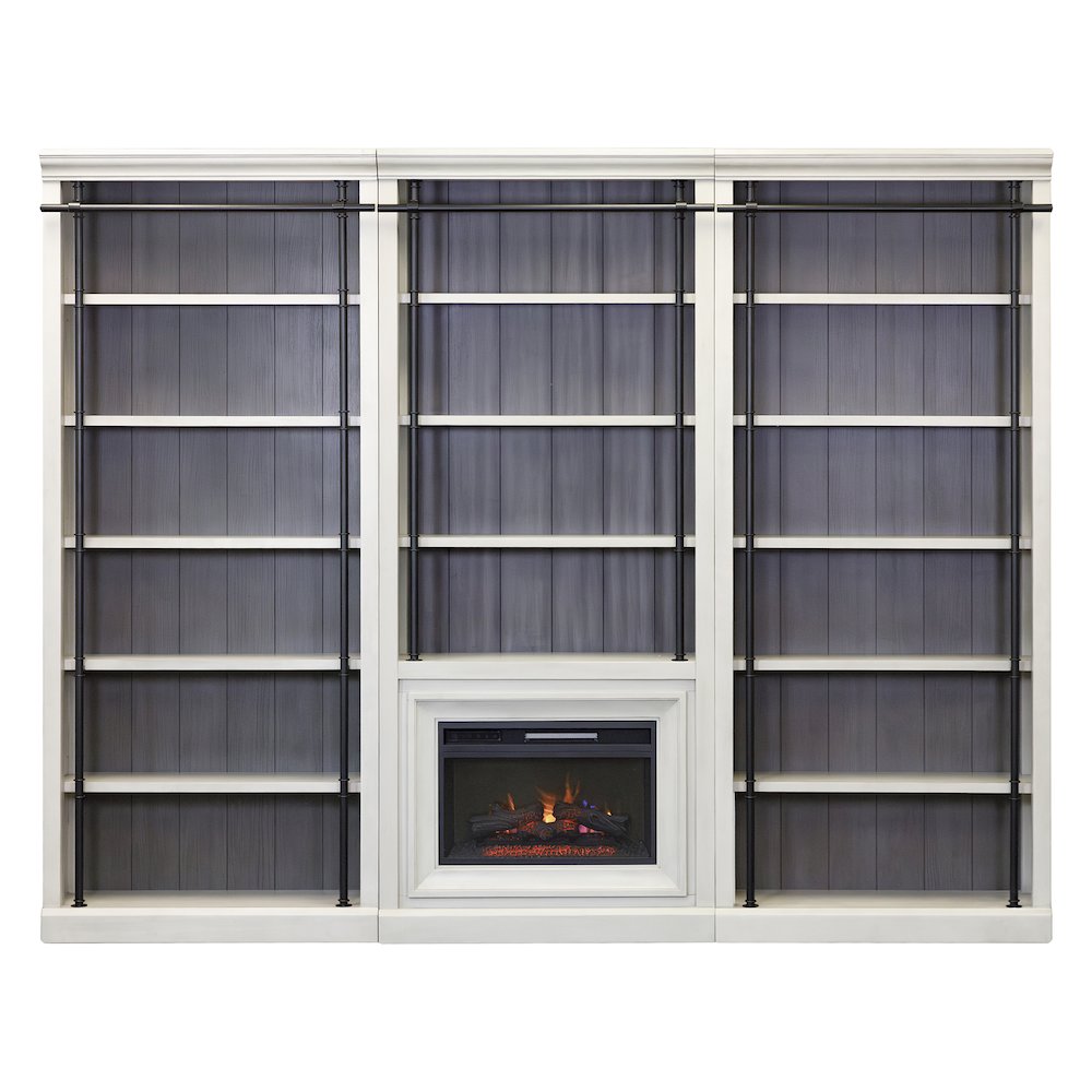 Toulouse Three 8' Tall Bookcase Wall With Fireplace and Ladder, Storage. Picture 3