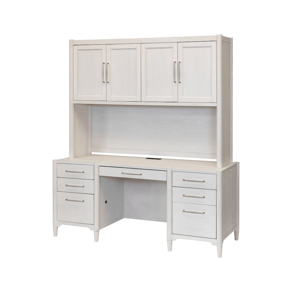 Wood Desk with Hutch,Office Storage,Writing Table with Cabinet, Assembled, White. Picture 1