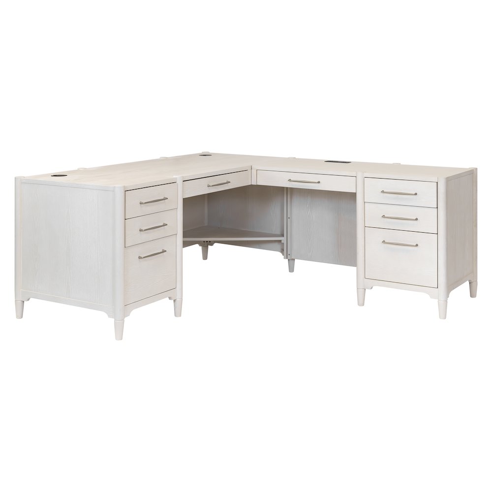 Executive Wood Double Pedestal L-Desk, Corner Table, Office Storage, White