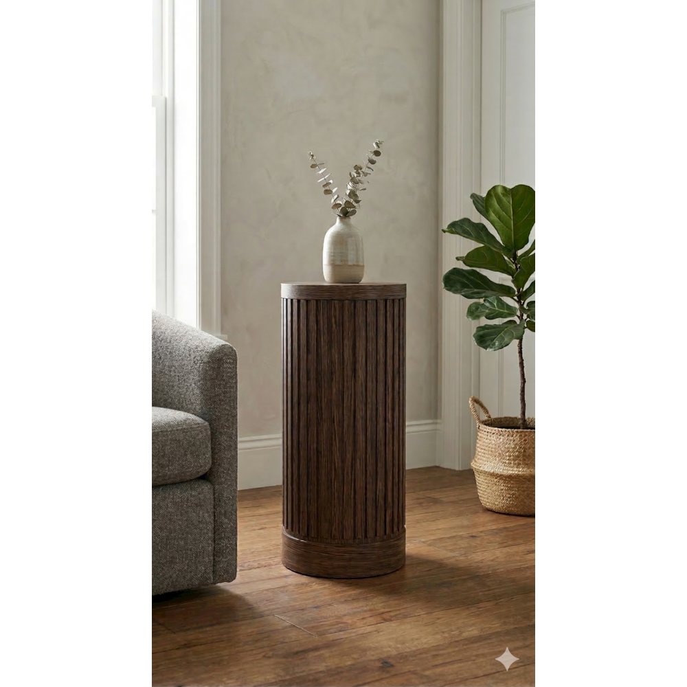 Modern round pedestal table, side table, cocktail stand, fully assembled, brown. Picture 2