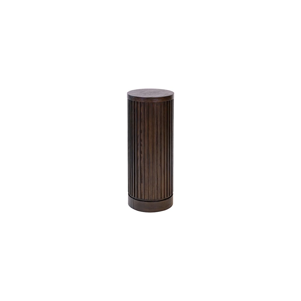 Modern round pedestal table, side table, cocktail stand, fully assembled, brown. Picture 1