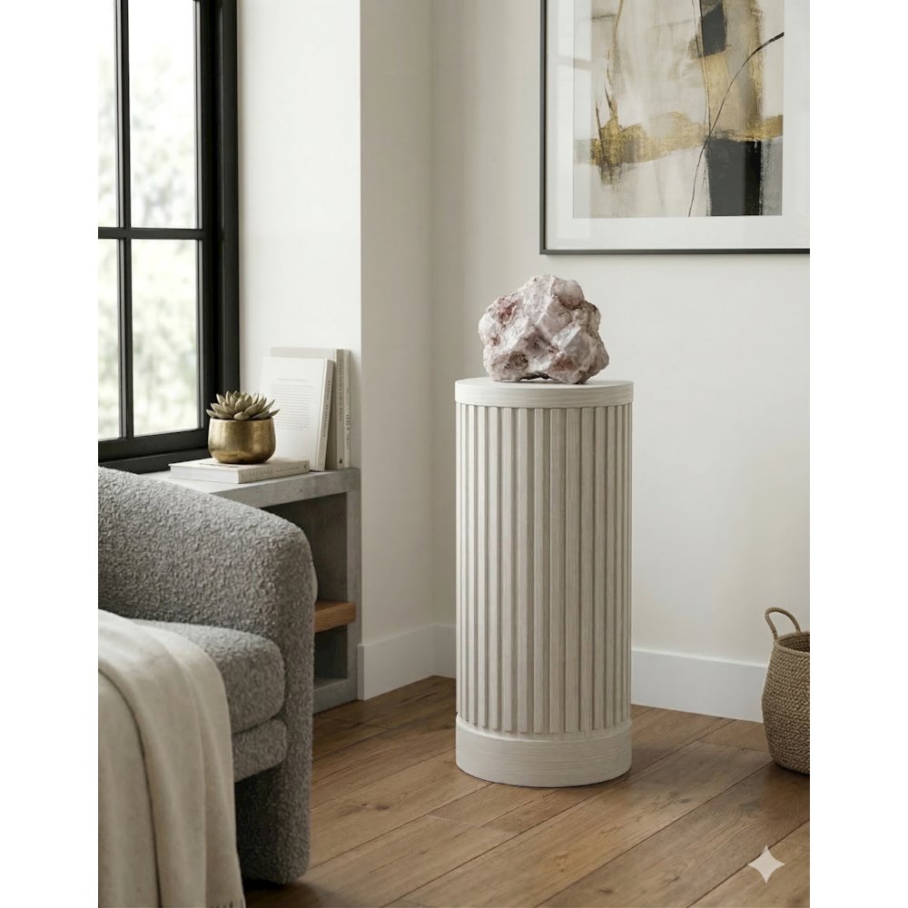 Modern round pedestal table, side table, cocktail stand, fully assembled, white. Picture 3