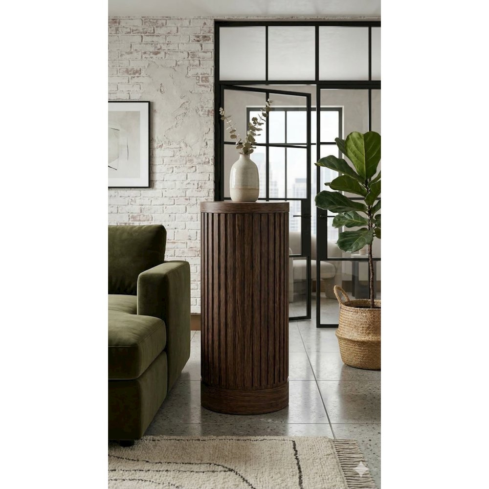 Modern round pedestal table, side table, cocktail stand, fully assembled, brown. Picture 2