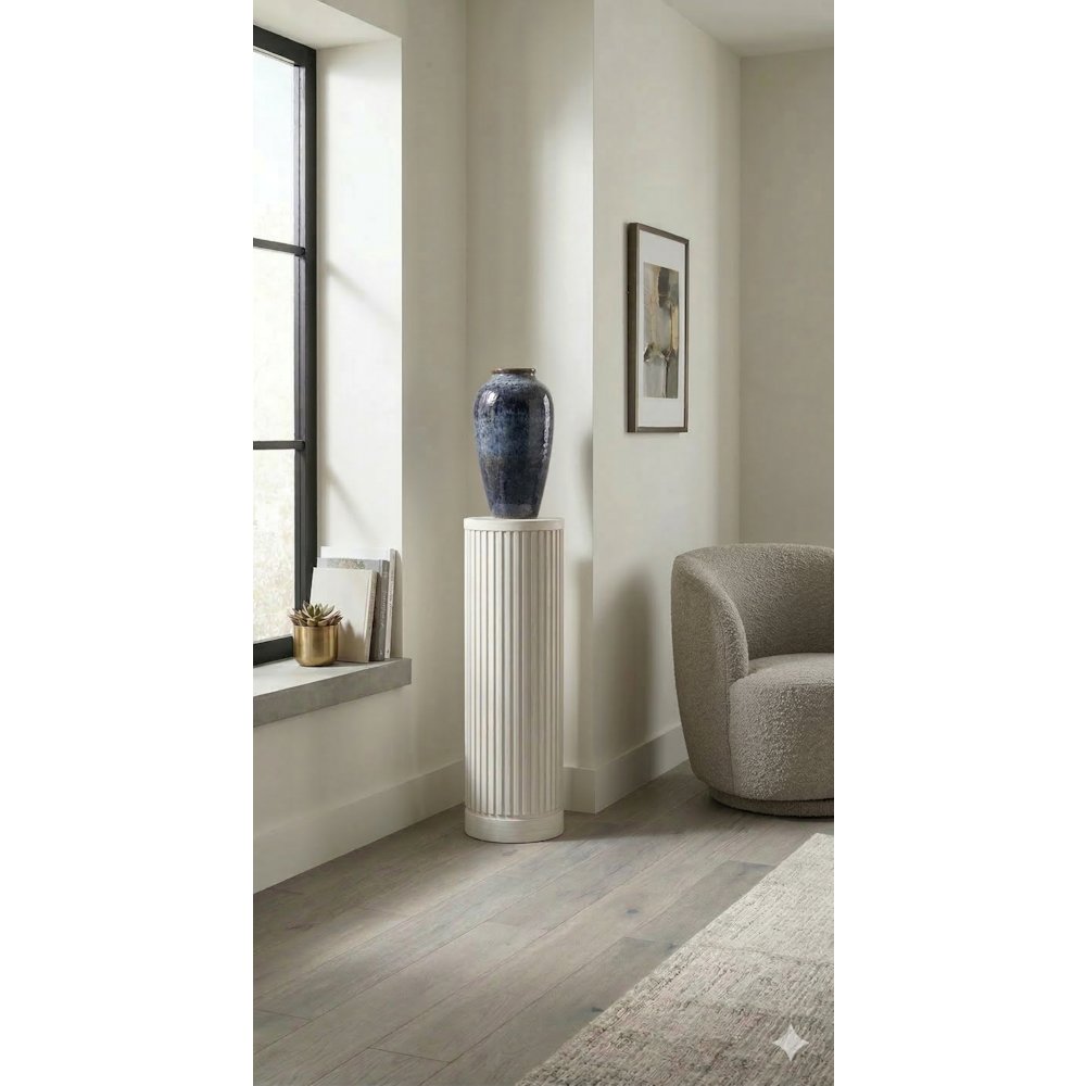 Modern round pedestal table, side table, cocktail stand, fully assembled, white. Picture 2