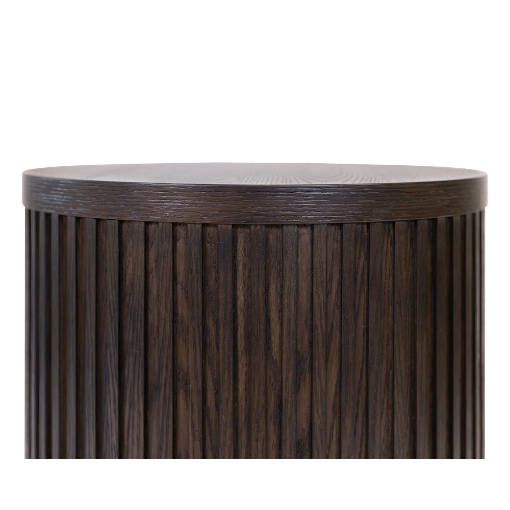 Modern round pedestal table, side table, cocktail stand, fully assembled, brown. Picture 4
