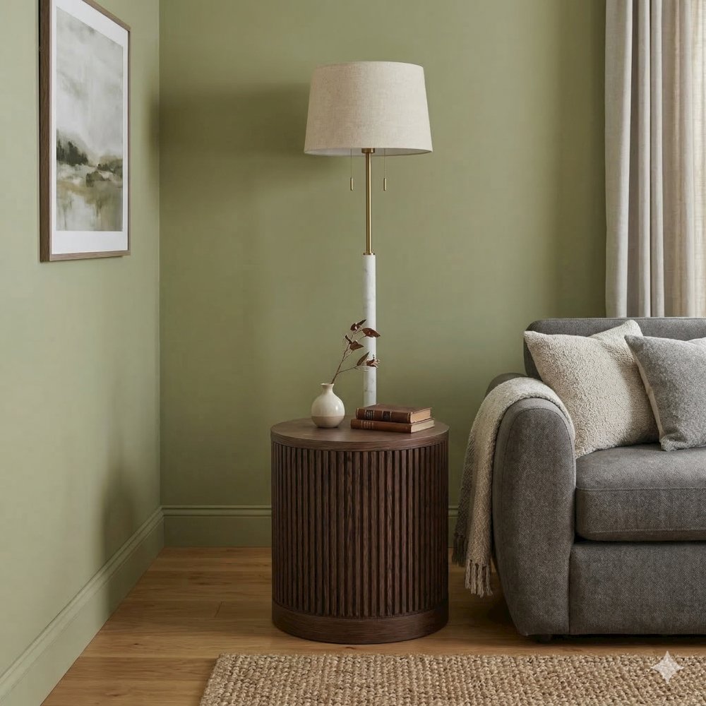 Modern round pedestal table, side table, cocktail stand, fully assembled, brown. Picture 2