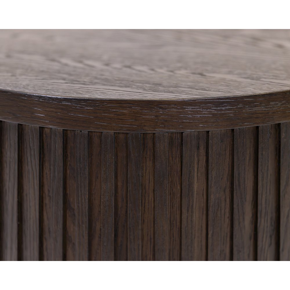 Modern round pedestal table, side table, cocktail stand, fully assembled, brown. Picture 4