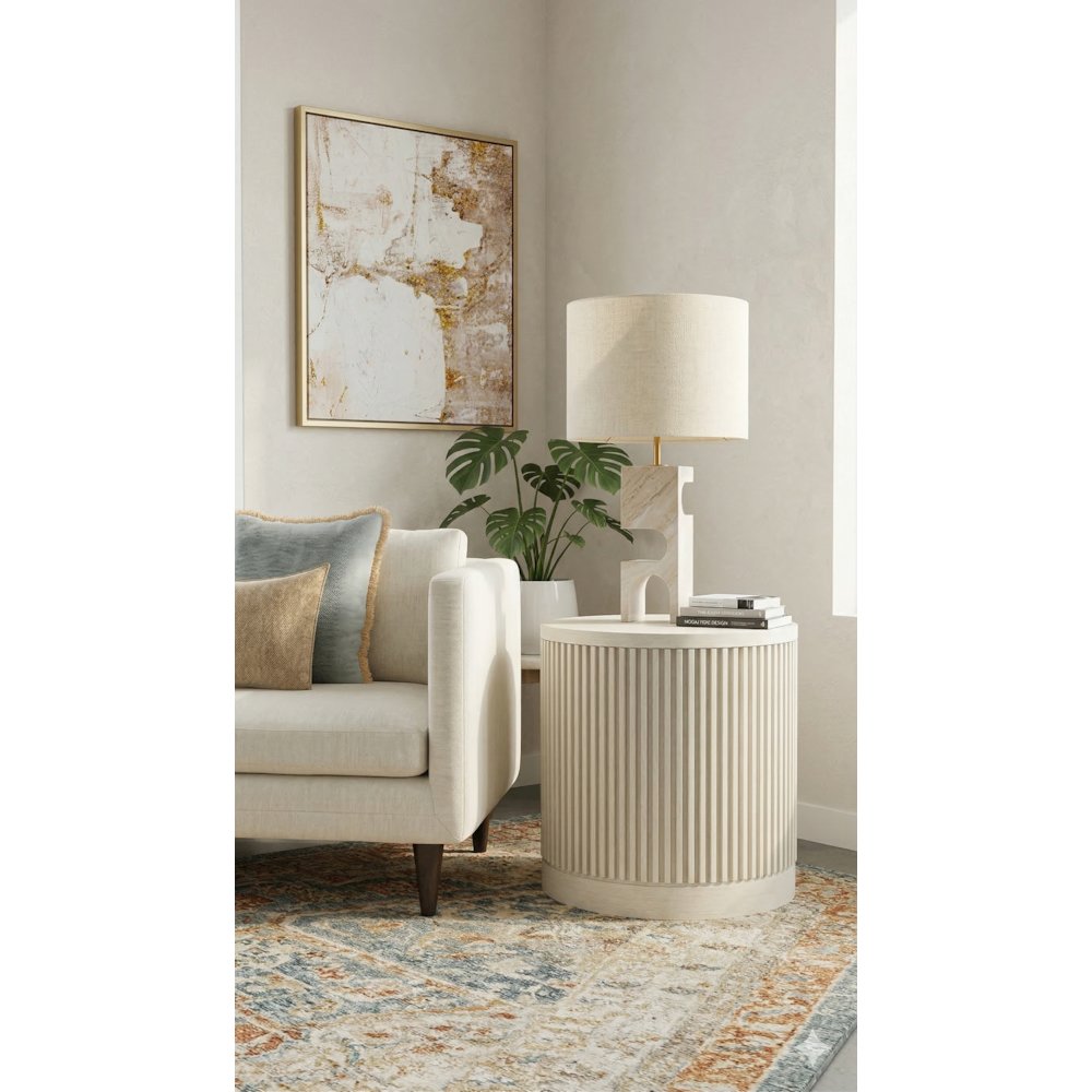 Modern round pedestal table, side table, cocktail stand, fully assembled, white. Picture 2