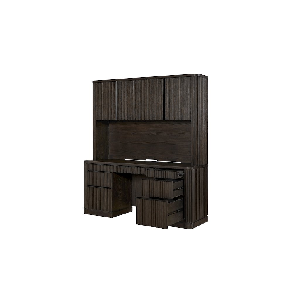 Tulane Executive Credenza and Hutch, Fully Assembled, Brown. Picture 4