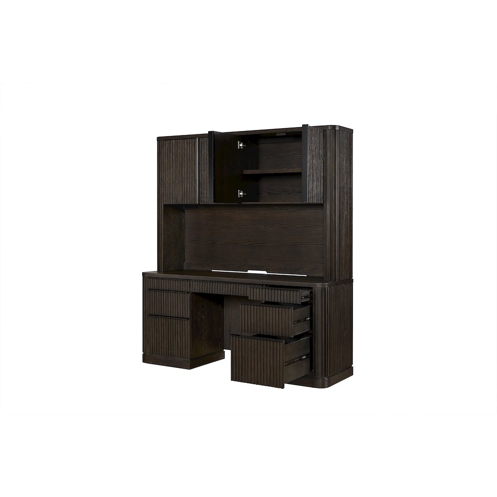 Tulane Executive Credenza and Hutch, Fully Assembled, Brown. Picture 5