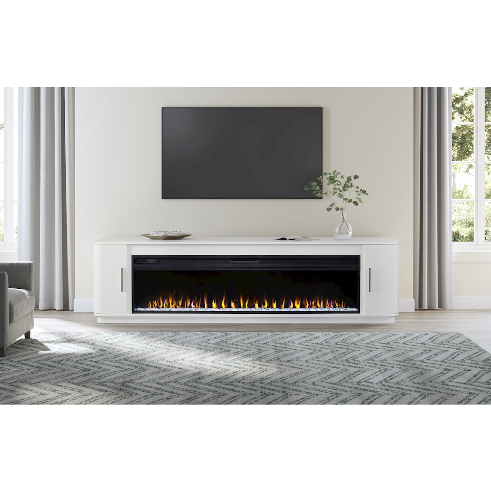 Uptown 84" Fireplace Console, Fully Assembled, White. Picture 9