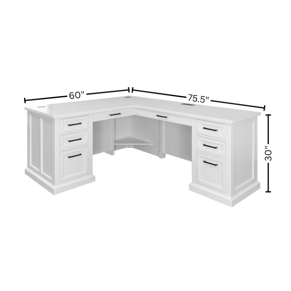 Wood L-Desk & Return, 6 Drawers, 2 Locking Files, Power Center, White. Picture 9