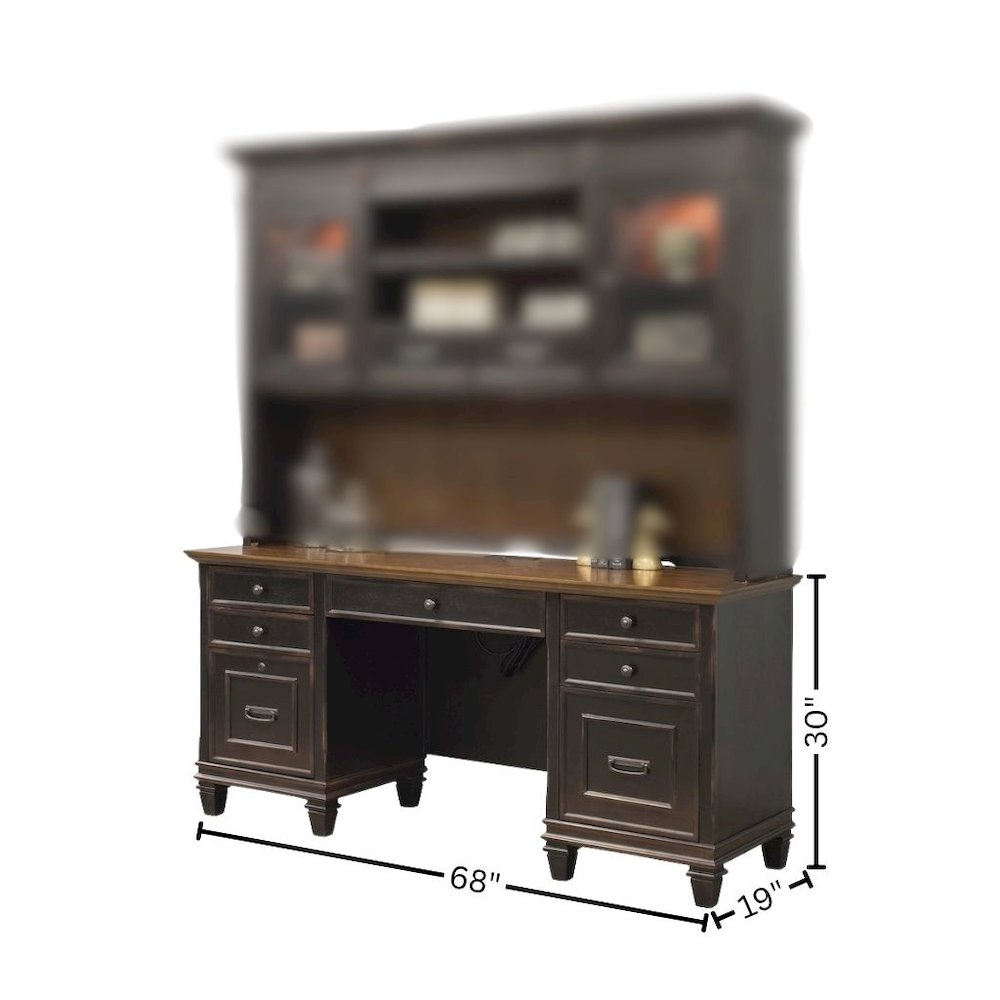 Wood Credenza Desk, 4 Drawers, File Drawer, Printer Tray, Power Center, Gray. Picture 8