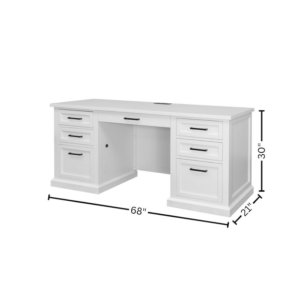 Modern Wood Desk, 7 Drawers, 2 Locking Files, Power Center, White. Picture 9