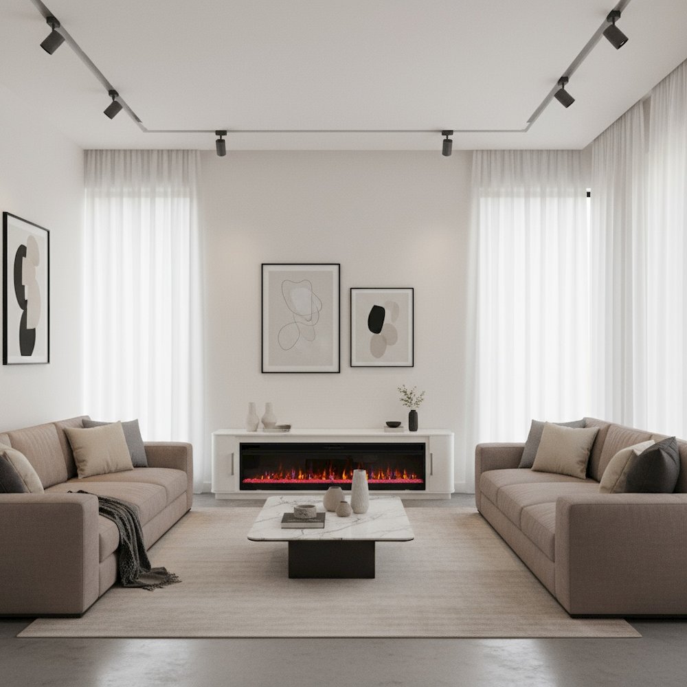 96-Inch Electric Fireplace Console, Infrared Heat, LED Flames, White. Picture 2