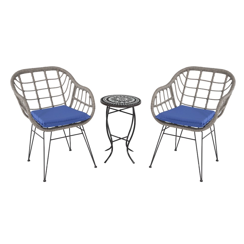 Faux Rattan Basket Chair Set With Mosiac Accent Table. Picture 1