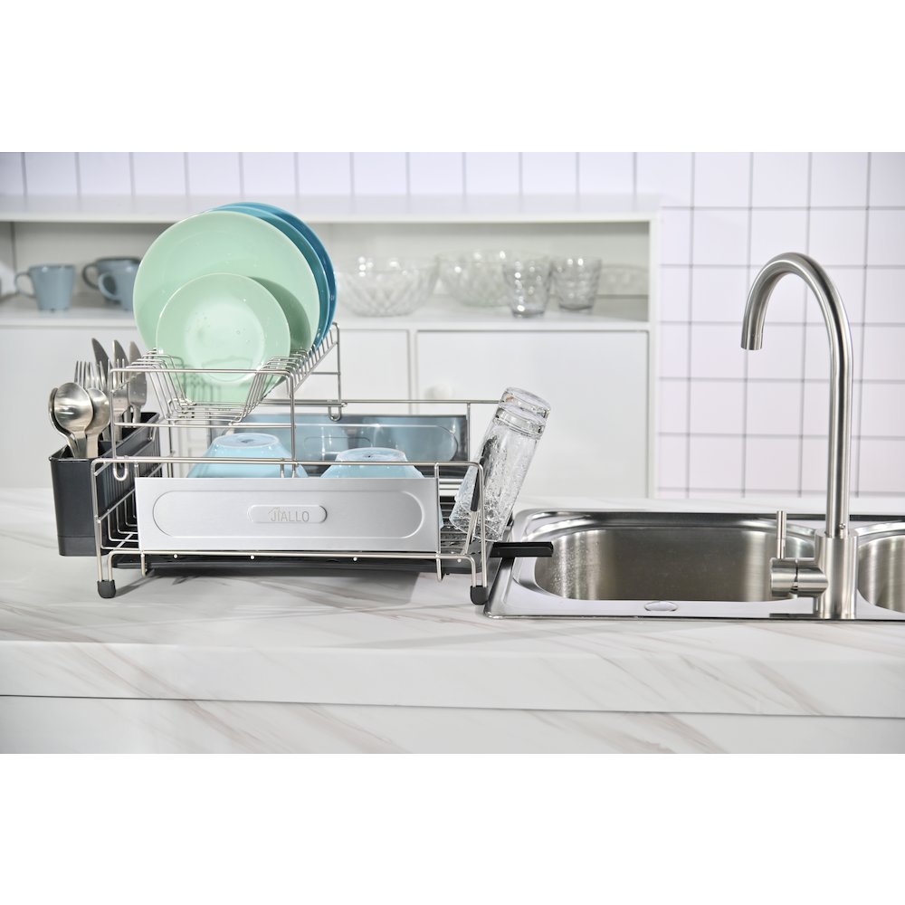 Stainless Steel 2-Tier Dish Rack With Self -Draining Tray (Silver Color). Picture 3