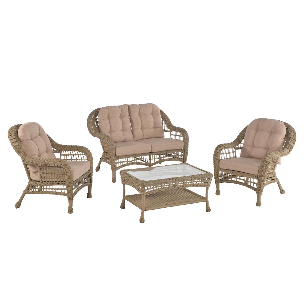Outdoor Garden Patio 4 Pc Cappuccino Furniture Conversation Set. Picture 1