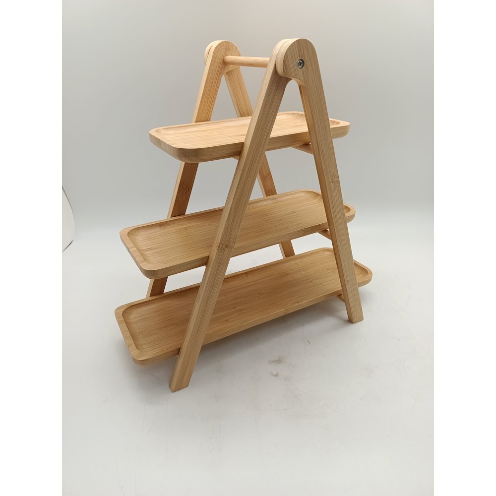 3-Tiers Bamboo Ladder Serving Trays And Stand. Picture 4