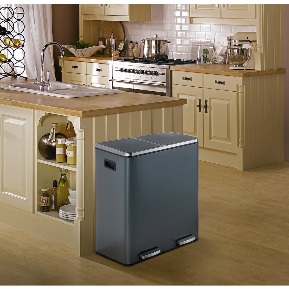 60L Dual Compartment Trash Can - Matt Grey. Picture 5