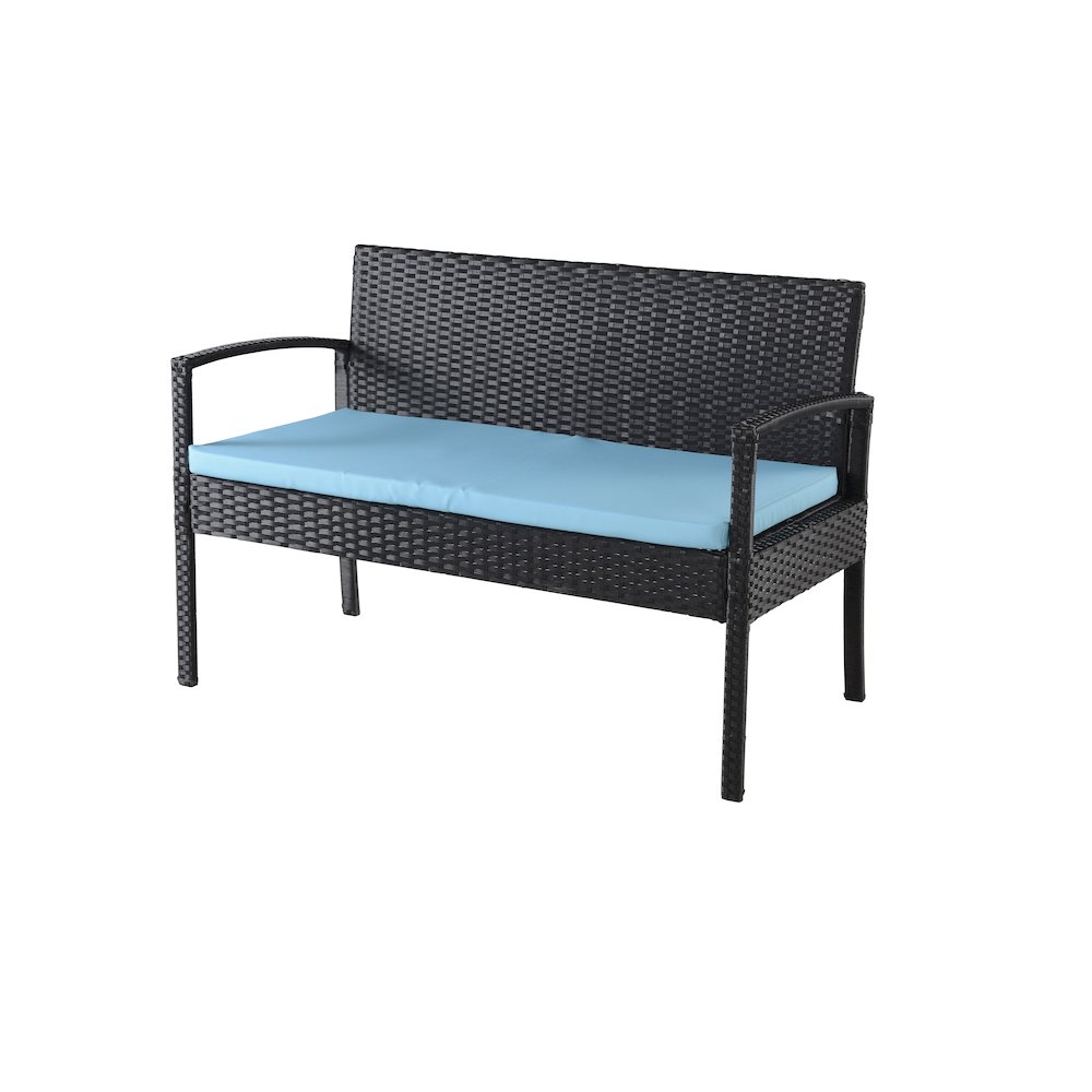 Conversation Set. Black Wicker Blue Fabric. Picture 4