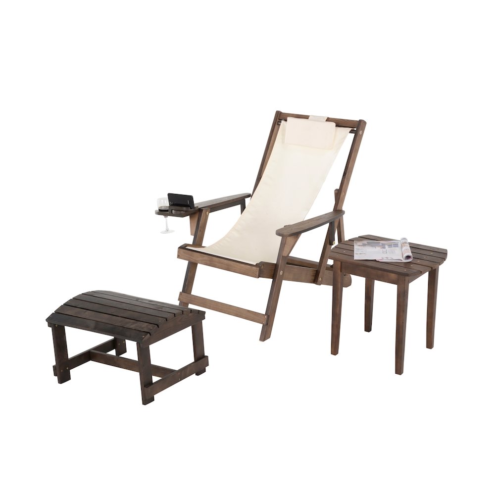 Canvas Sling Chair With Cup And Wine Holder And Ottoman (Set Of 3). Picture 1