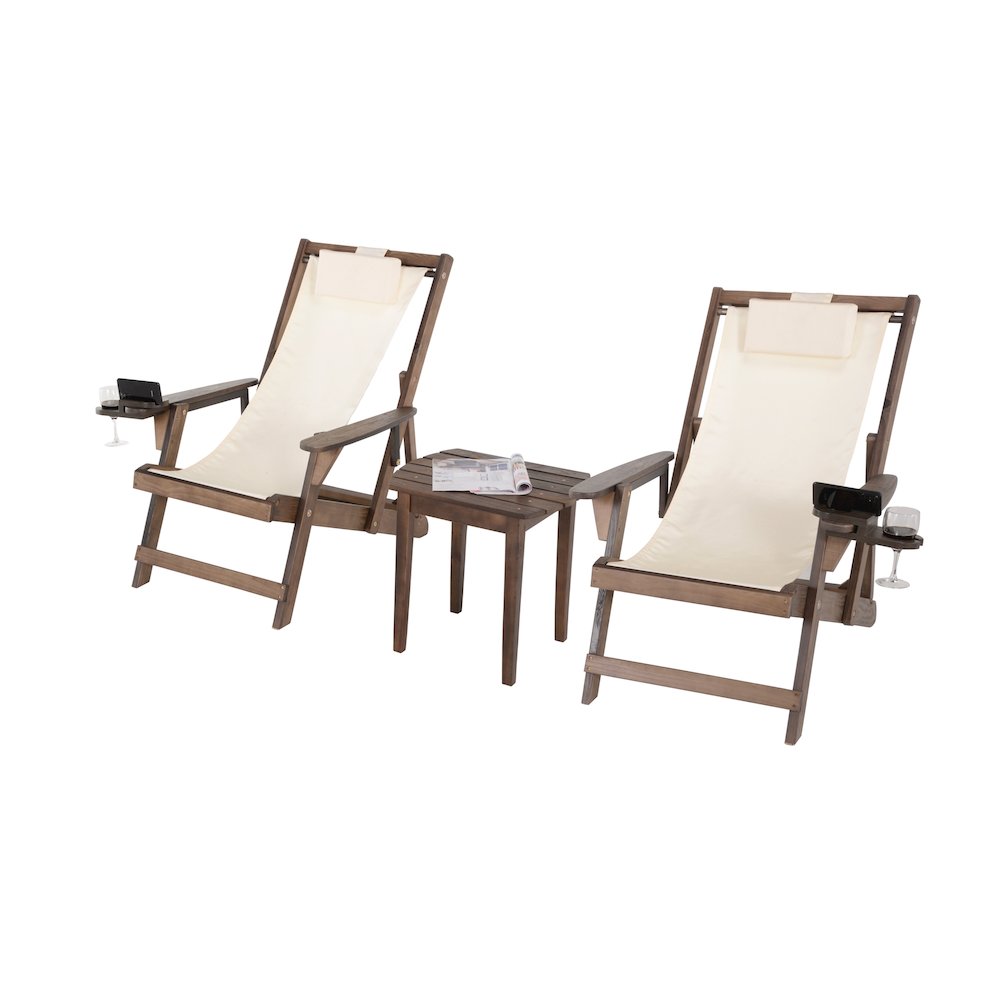 Canvas Sling Chairs With Cup And Wine Holder And End Table. Picture 1