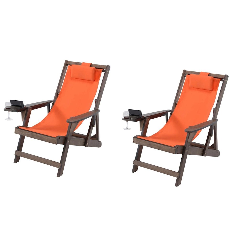 Canvas Sling Chair With Cup And Wine Holder (Set Of 2). Picture 1