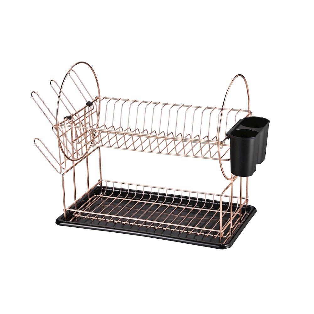 Stainless Steel 2-Tier Dish Rack With Dripping Tray (Rose Gold). Picture 1