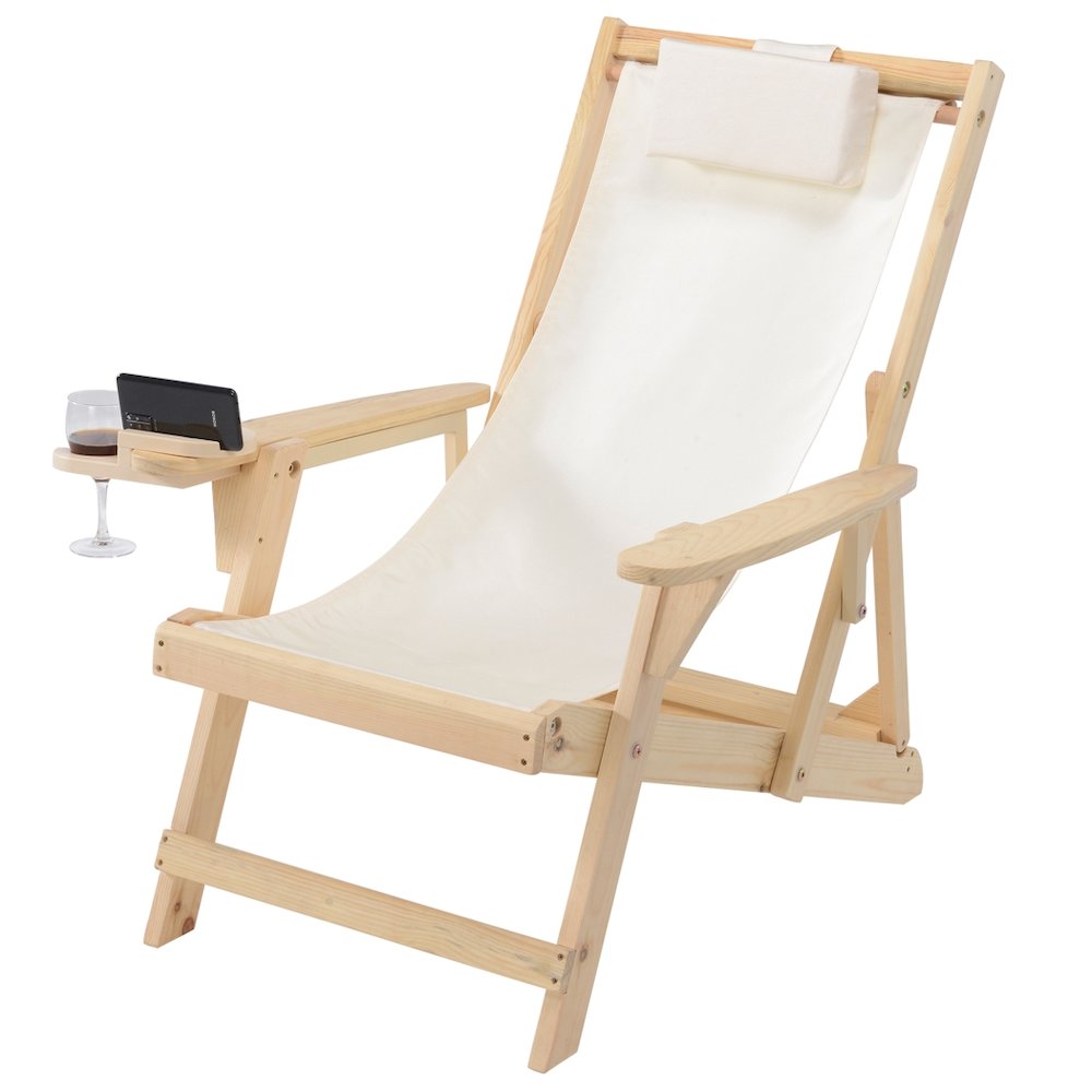 Canvas Sling Chair With Cup And Wine Holder And End Table. Picture 2