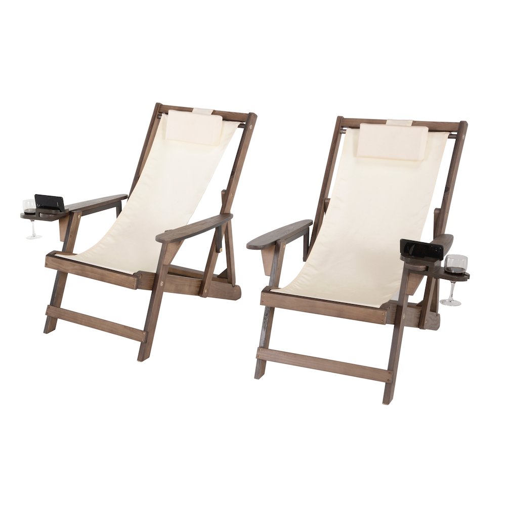 Canvas Sling Chair With Cup And Wine Holder (Set Of 2). Picture 1