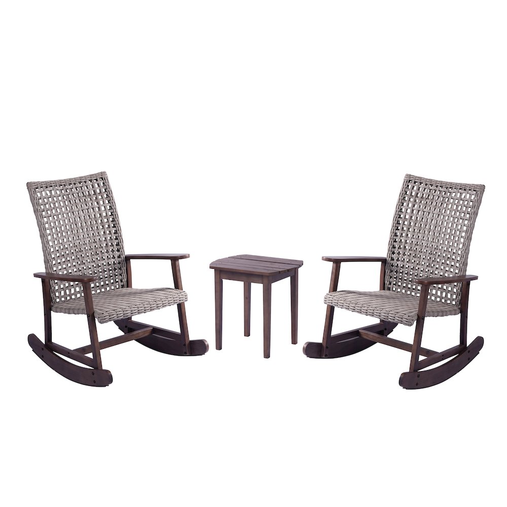 Pine Wood And Wicker Rattan - Chat Set Rocking Chair And End Table. Picture 1