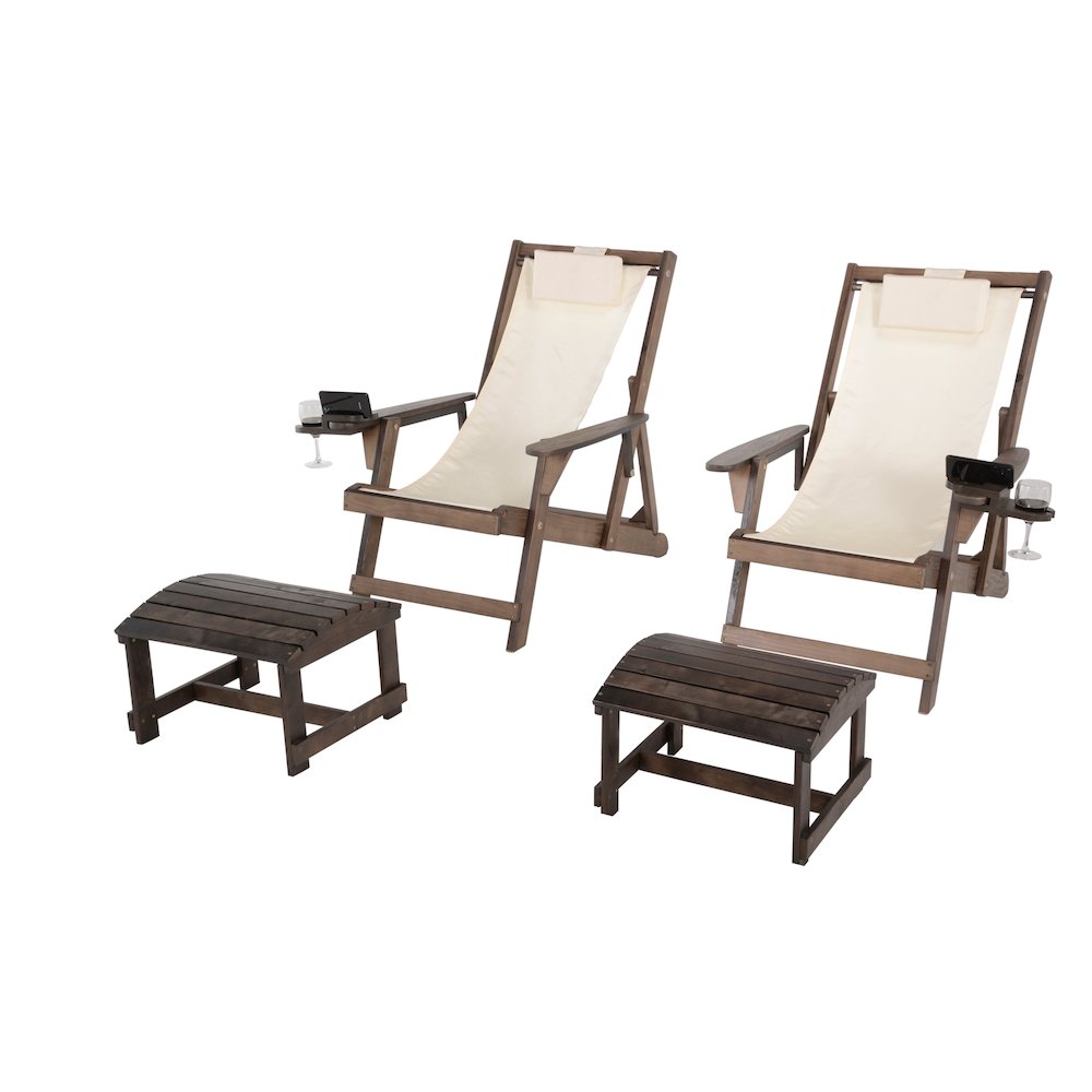 Canvas Sling Chair With Cup And Wine Holder And Ottoman (Set Of 4). Picture 1
