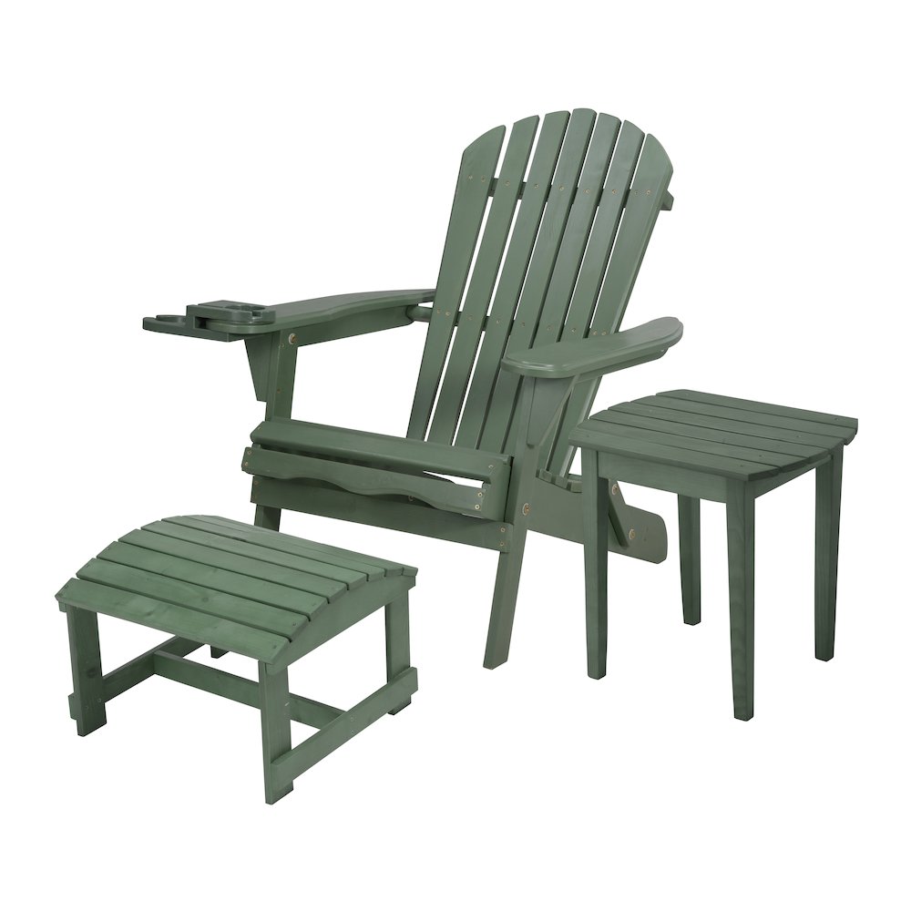 Foldable Adirondack Chair With Cup Holder Bristro Set With Ottoman. Picture 1