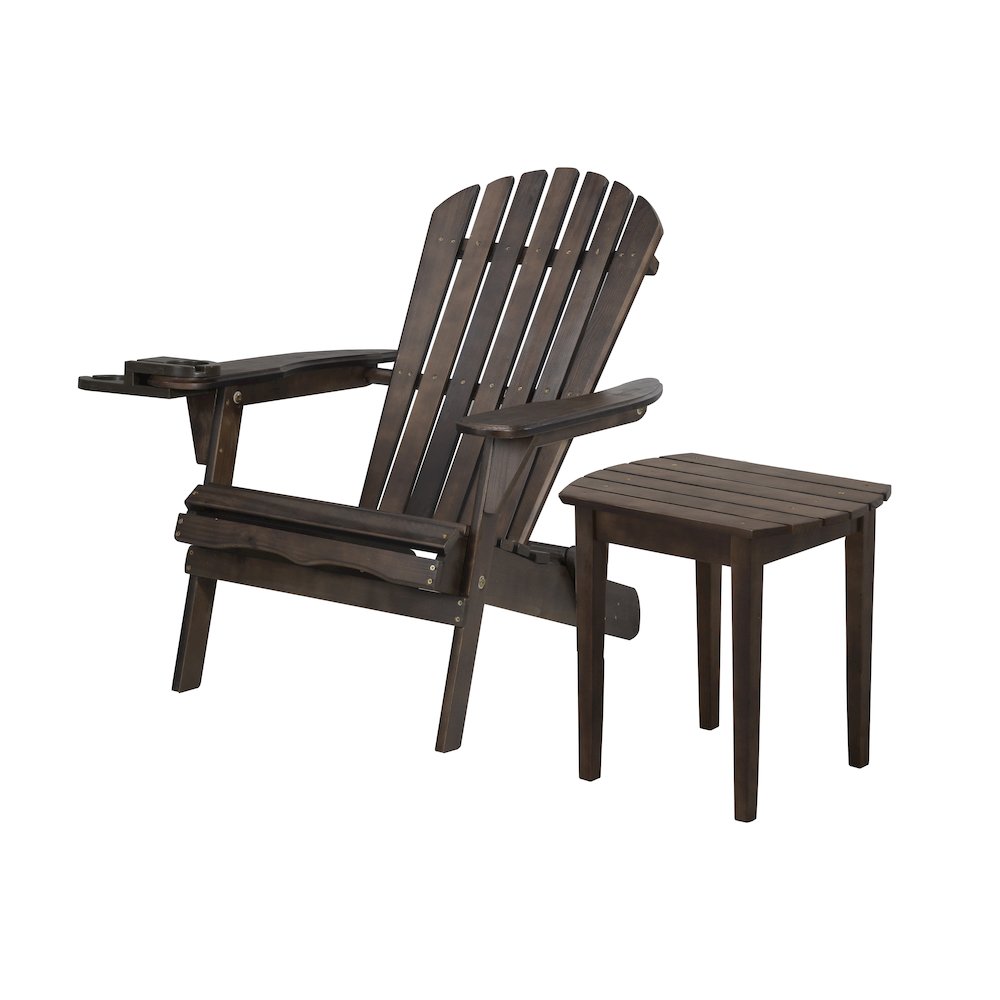 Foldable Adirondack Chair With Cup Holder With End Table. Picture 1