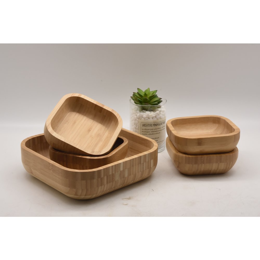 Rectangular Bamboo Dessert Bowls 5Pcs/Set. Picture 2