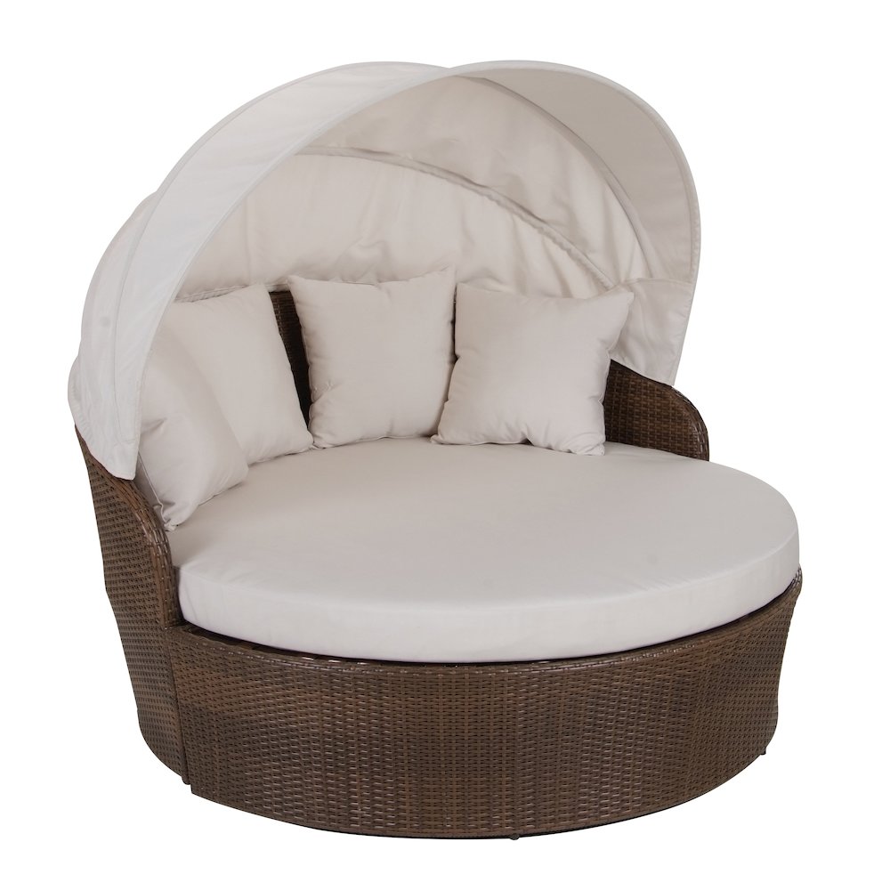 Canopy Daybed Outdoor Backyard Patio Furniture Light Brown Wicker. Picture 1