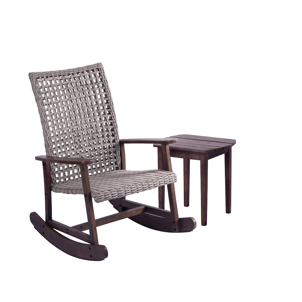 Pine Wood And Wicker Rattan - Conversation Set Rocking Chair And Table. Picture 1
