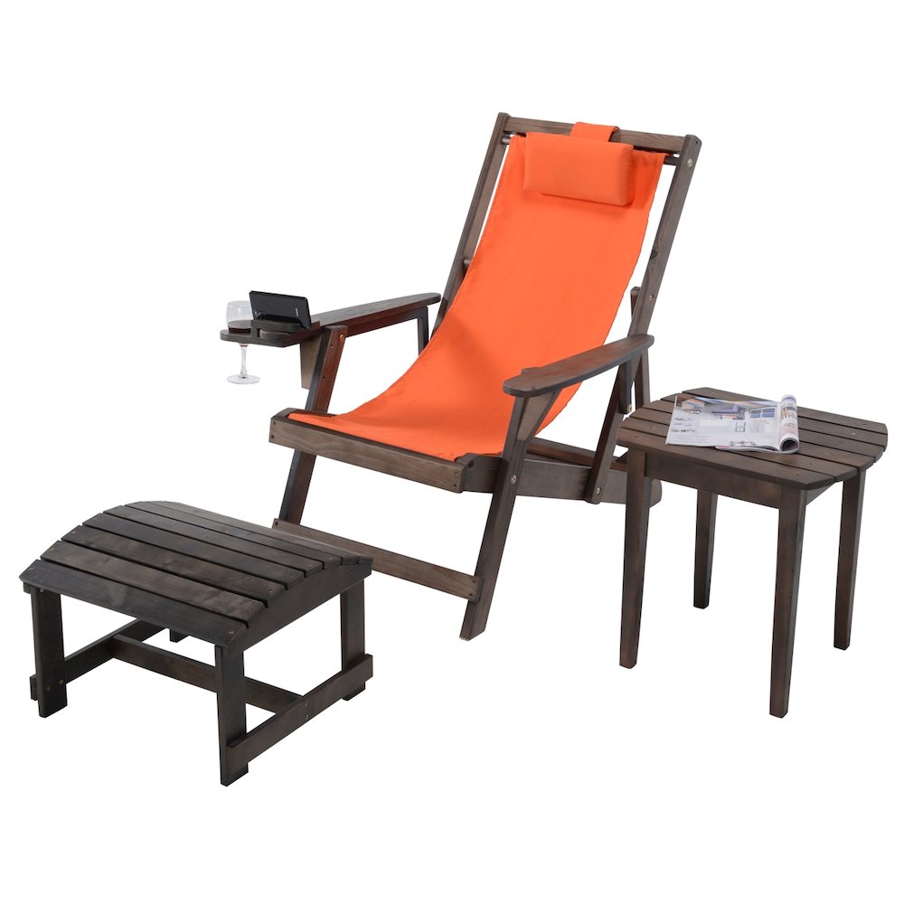 Canvas Sling Chair With Cup And Wine Holder And Ottoman (Set Of 3). Picture 1