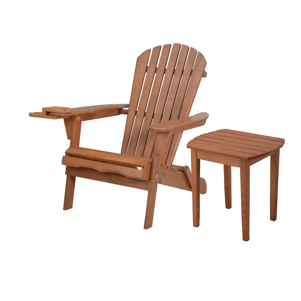 Foldable Adirondack Chair With Cup Holder With End Table. Picture 1