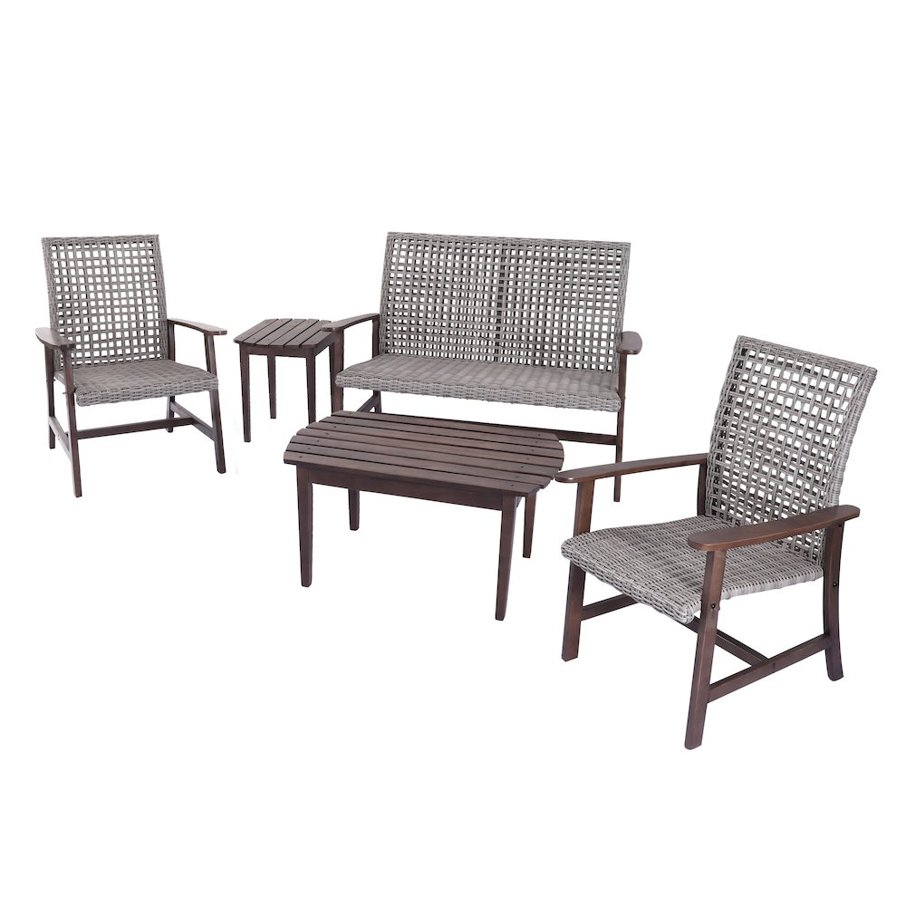 Pine Wood And Wicker Rattan - Conversation Set Armchair. Picture 1