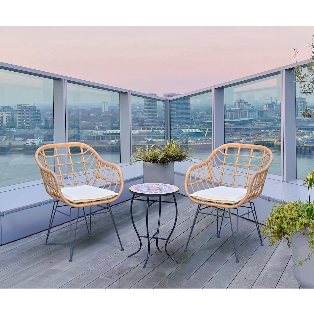 Faux Rattan Basket Chair Set With Mosiac Accent Table. Picture 2