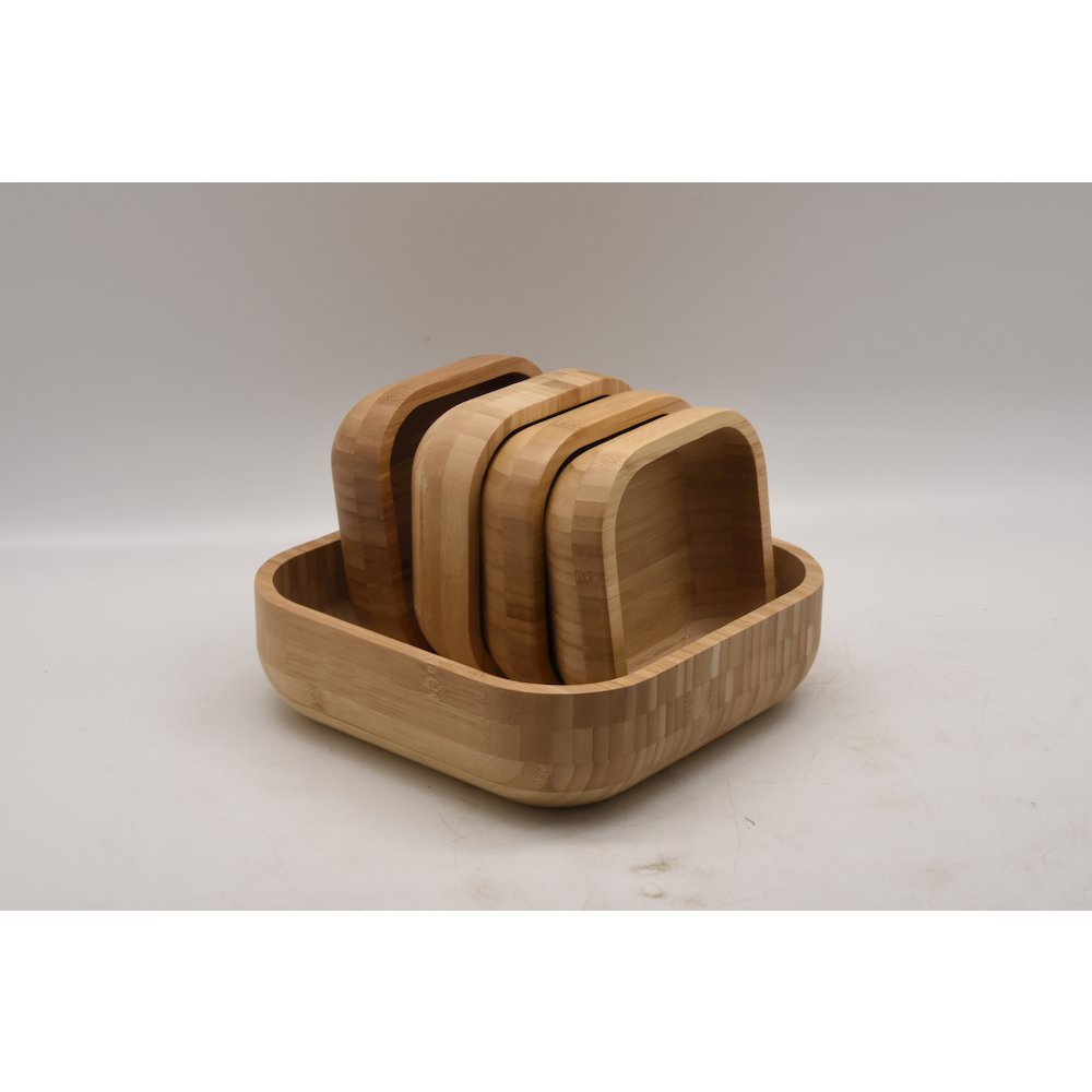 Rectangular Bamboo Dessert Bowls 5Pcs/Set. Picture 1