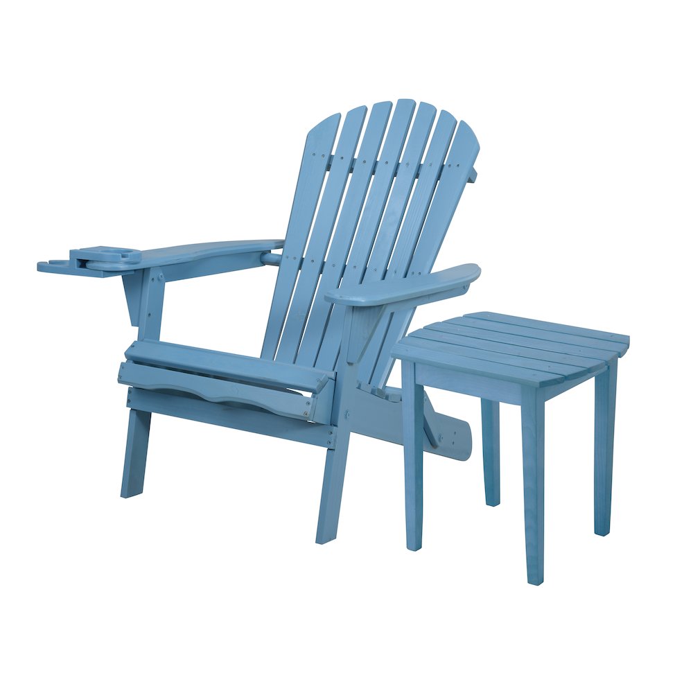 Foldable Adirondack Chair With Cup Holder With End Table. Picture 1