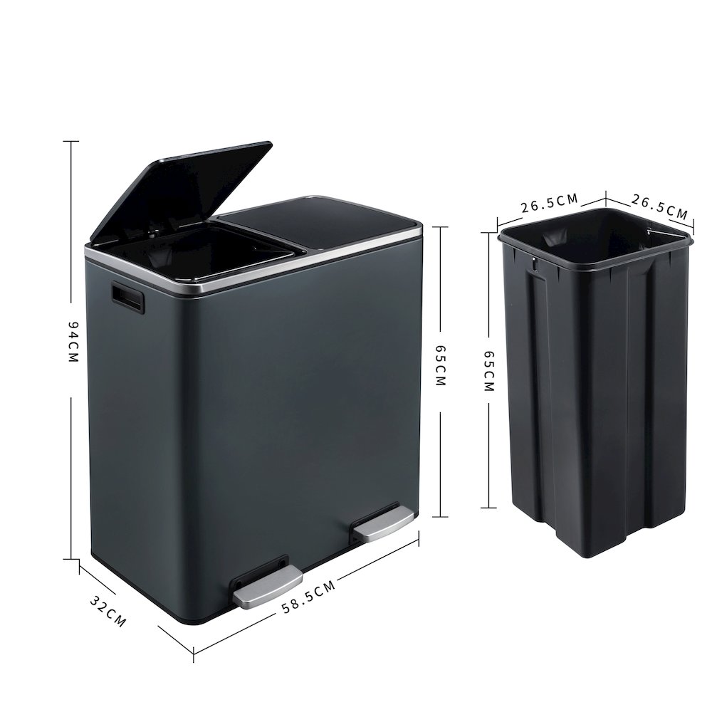 60L Dual Compartment Trash Can - Matt Grey. Picture 4