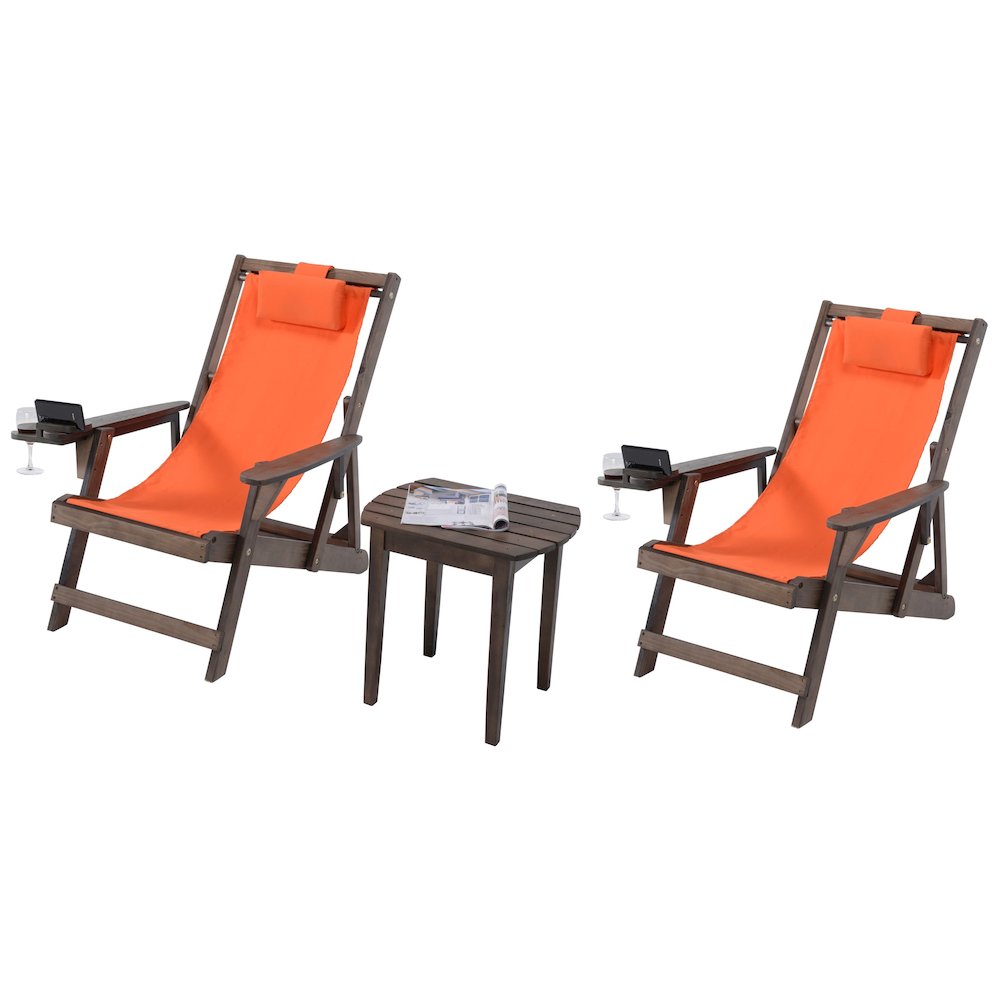 Canvas Sling Chairs With Cup And Wine Holder And End Table. Picture 1