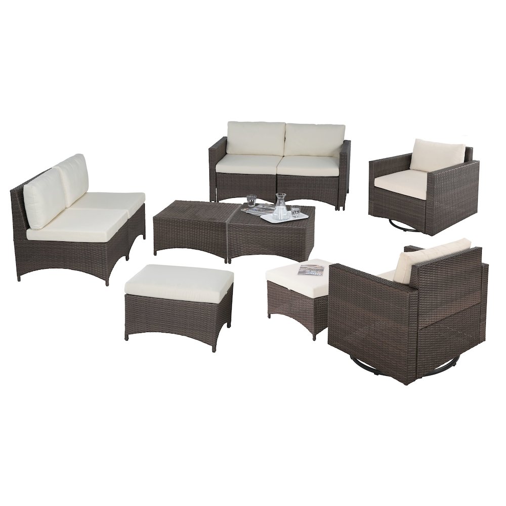 Modular Loveseat Without Arm, 2 Ottoman, 2 Swivel Armchairs And 2 Coffee Tables. Picture 1