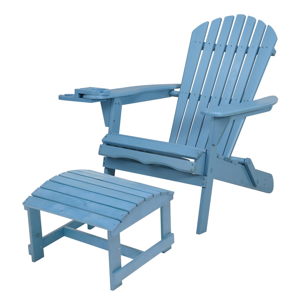 Foldable Adirondack Chair With Cup Holders With Ottoman. Picture 1