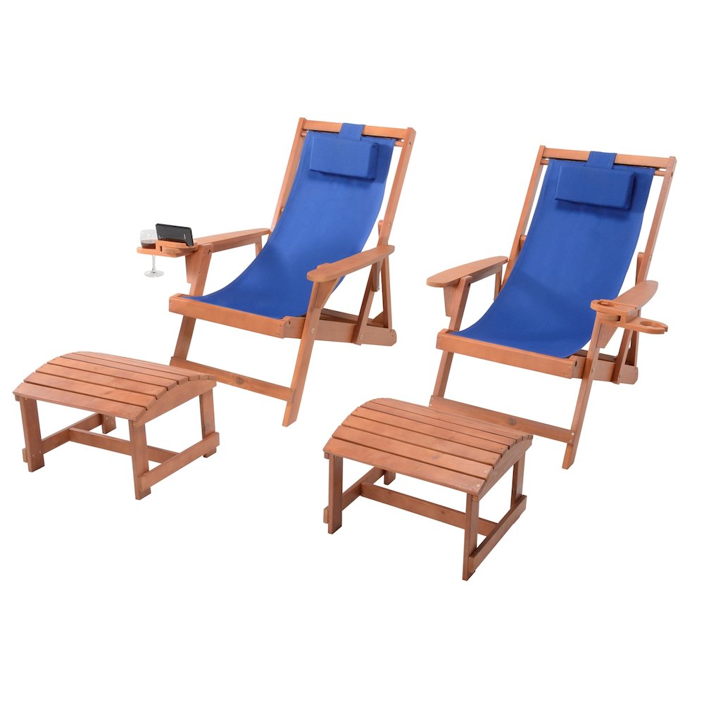 Canvas Sling Chair With Cup And Wine Holder And Ottoman (Set Of 4). Picture 1